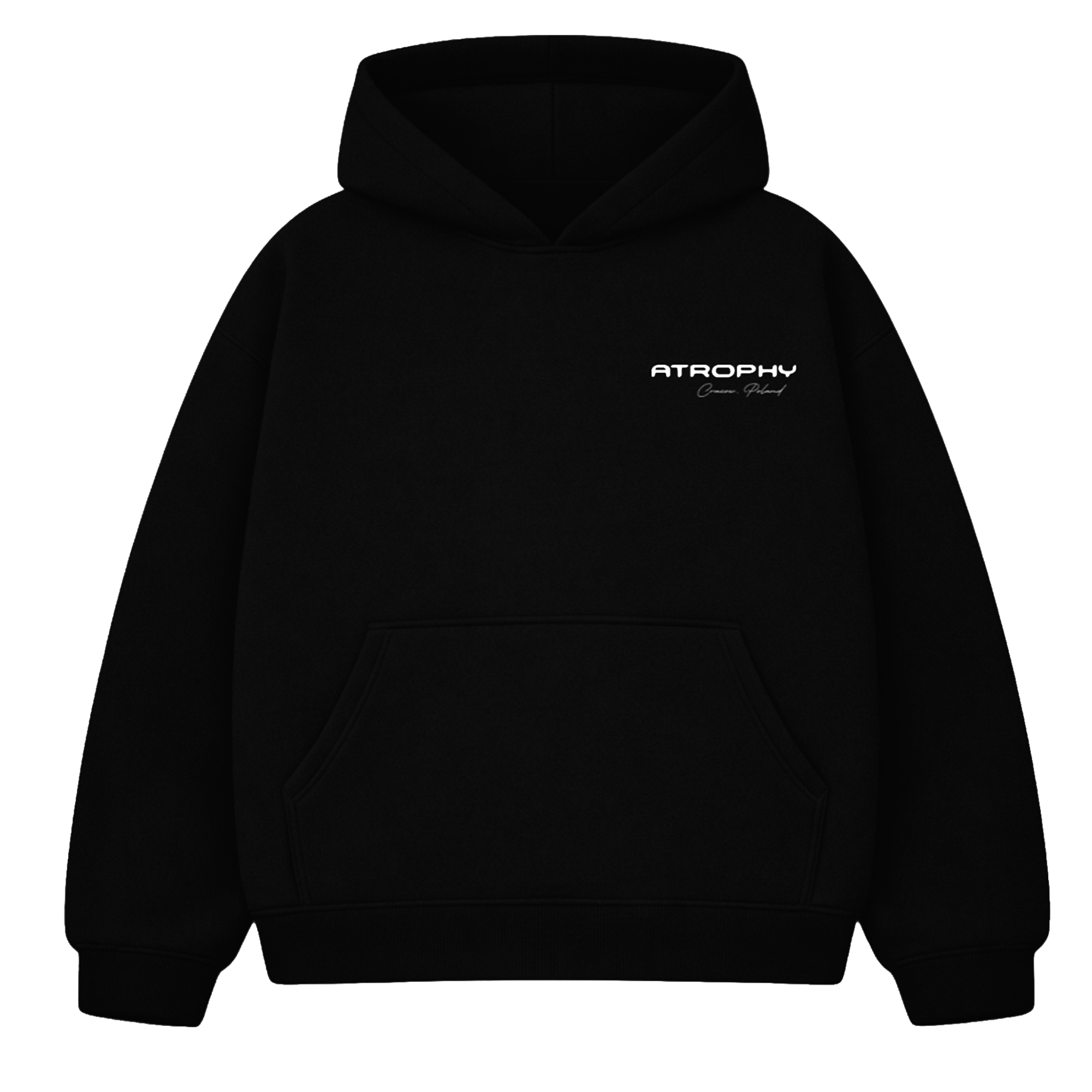 Bluza marki Atrophy Signature - Atrophy Members, czarna, z logo na przedzie, wykonana z miękkiego materiału, na zdjęciu na białym tle