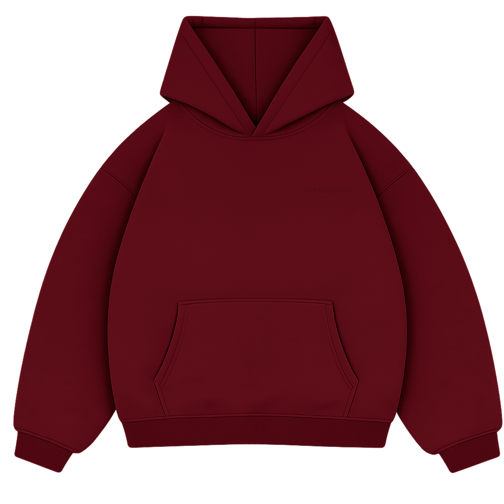 Miękka bordowa bluza marki Atrophy na wieszaku, dobrze układająca się, z miękkiego materiału, widoczna na zdjęciu