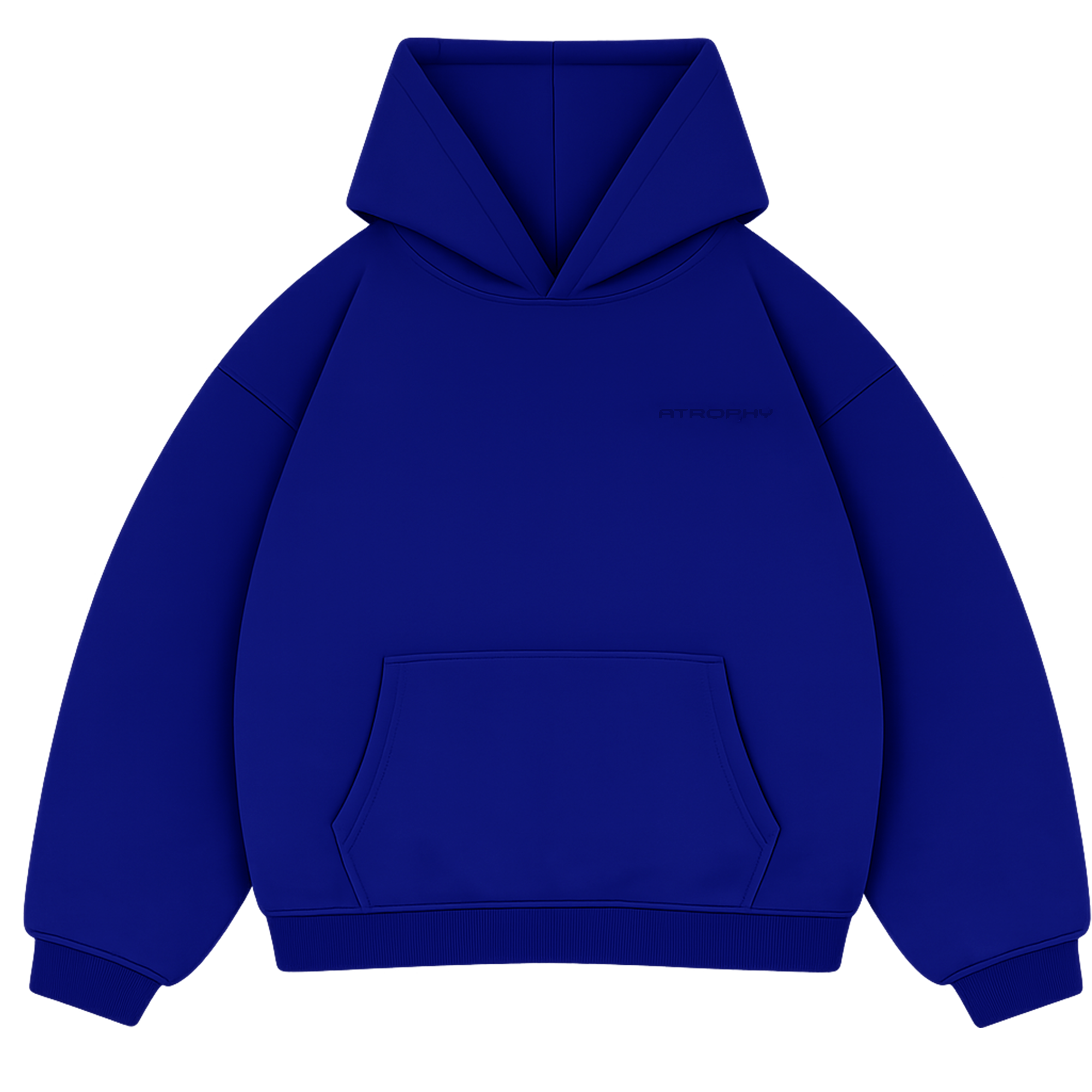 Miękka niebieska bluza Soft Klein Blue marki Atrophy na białym tle, pokazująca detal materiału i kroju.